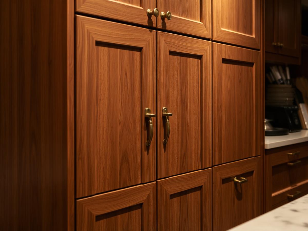 Custom wood cabinetry with brass hardware